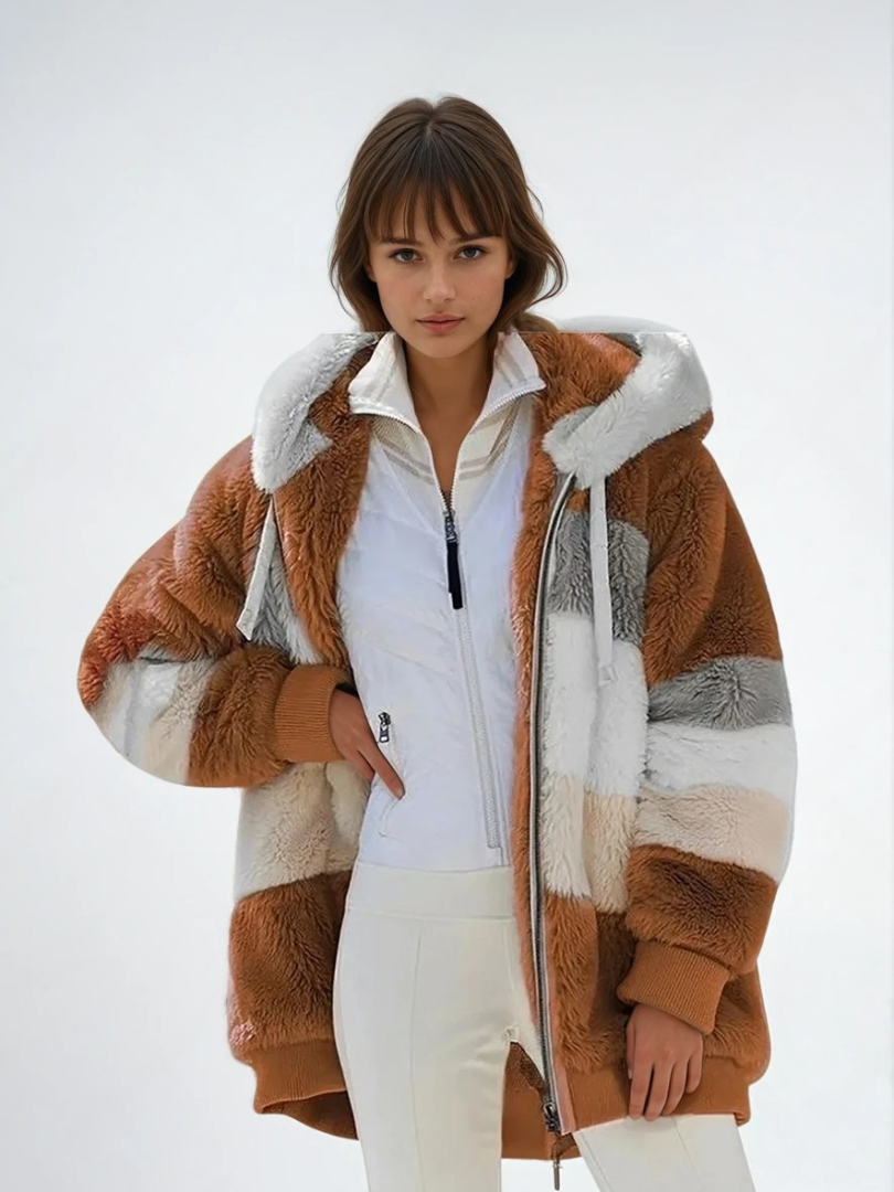 Manteau Padded Femme en Peluche Contrastée 4