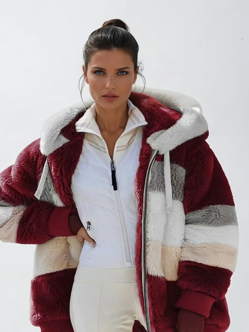 Manteau Padded Femme en Peluche Contrastée 5