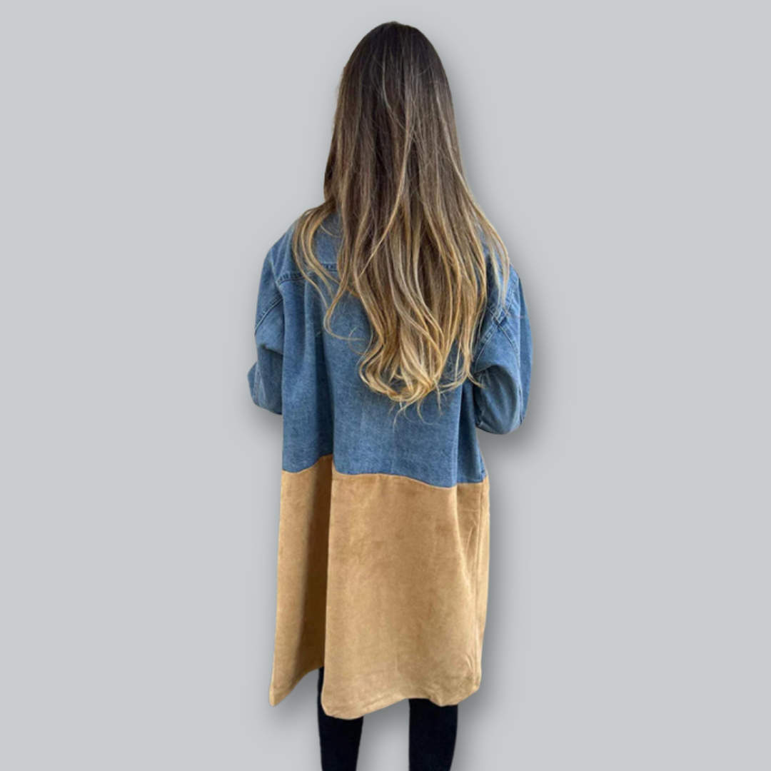 Manteau Trench Femme en Denim à Double Boutonnage 1