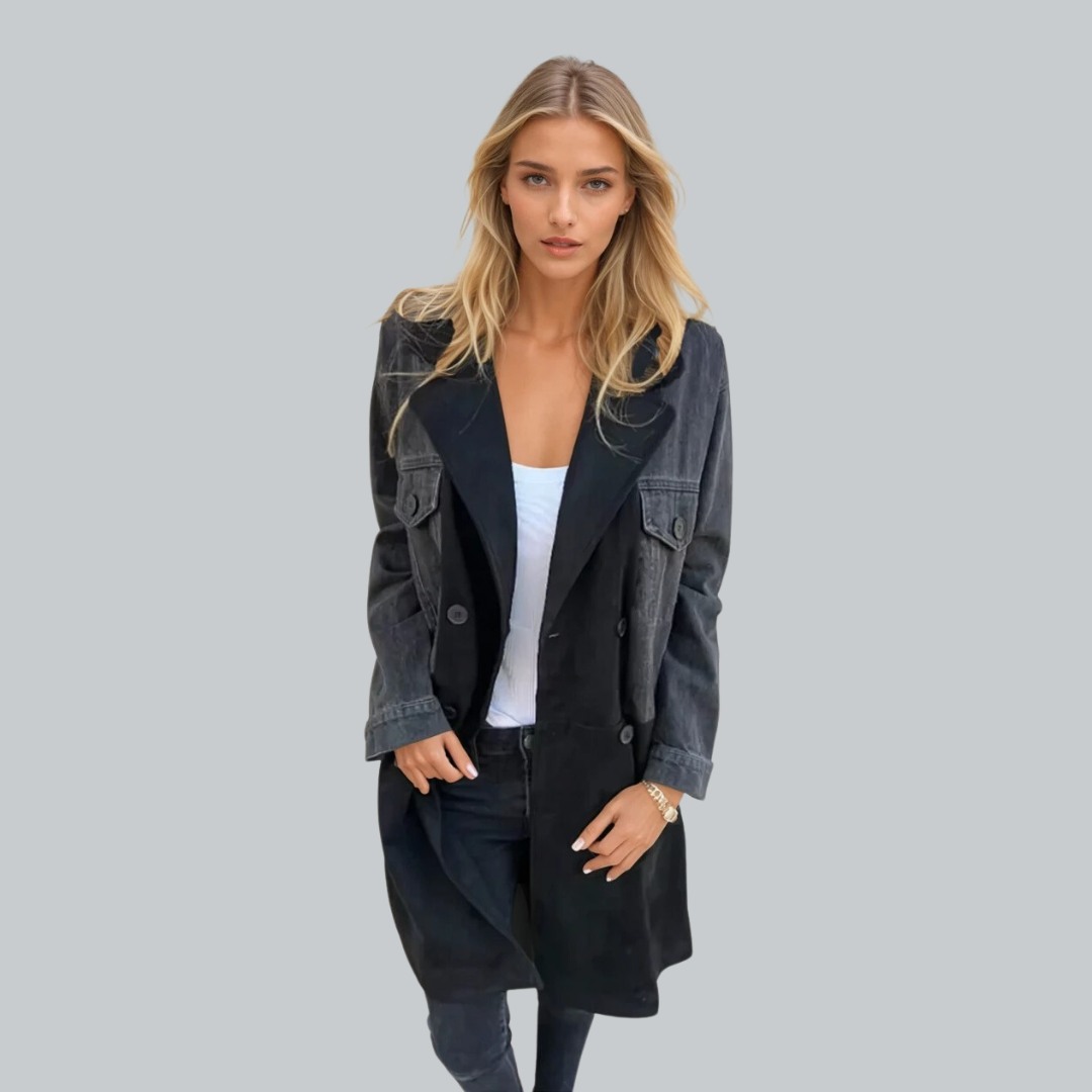 Manteau Trench Femme en Denim à Double Boutonnage 2