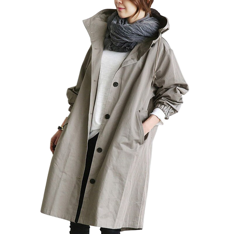 Manteau Trench Imperméable Femme Long Mi-Mollet Avec Capuche 0