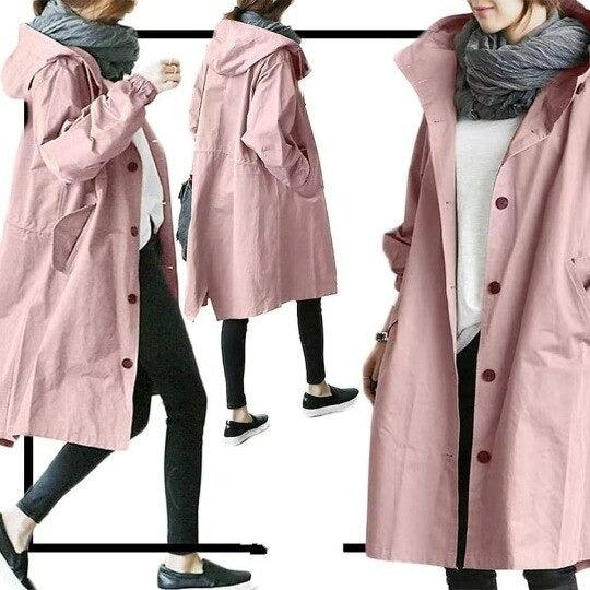 Manteau Trench Imperméable Femme Long Mi-Mollet Avec Capuche 8