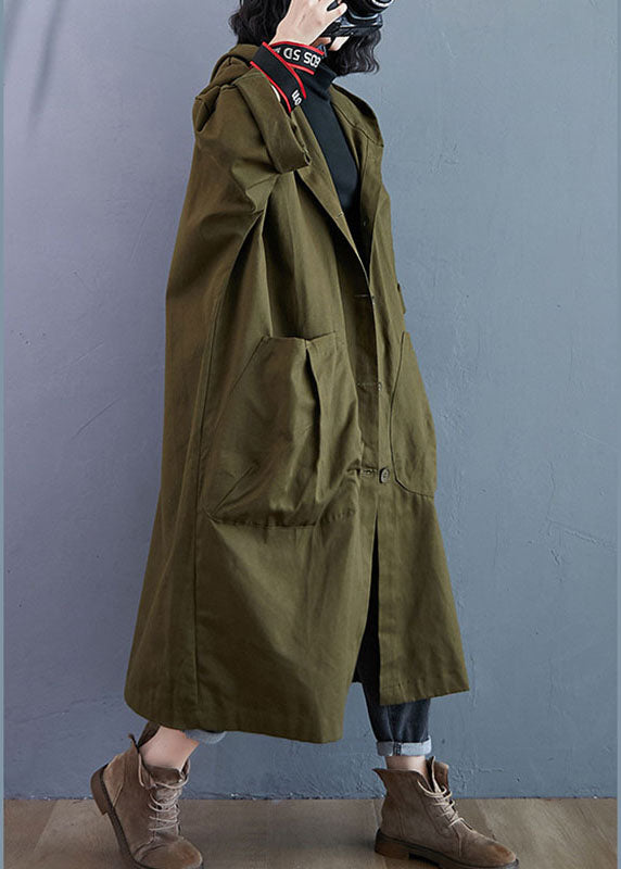 Manteau Trench Long à Capuche pour Femme en Vert Armée 1