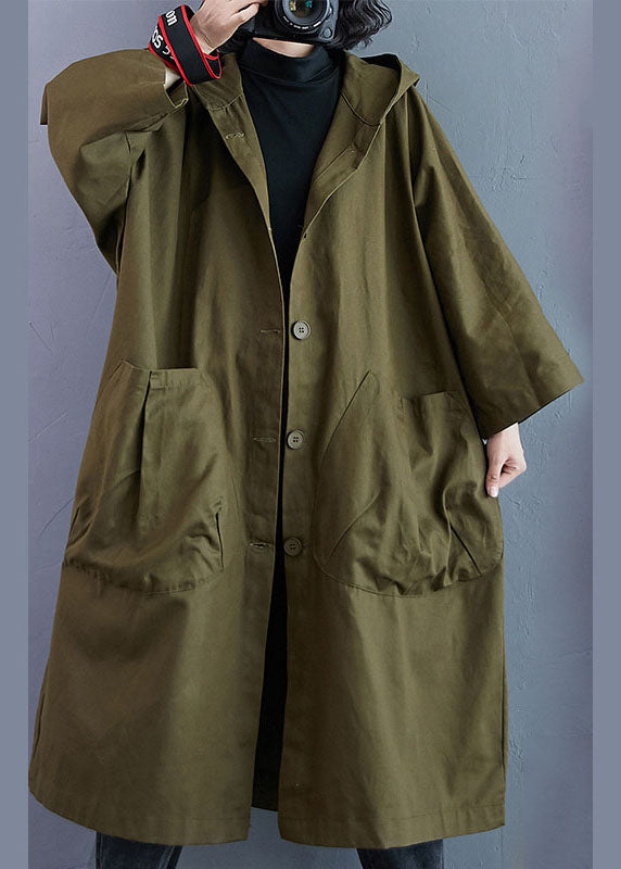 Manteau Trench Long à Capuche pour Femme en Vert Armée 2
