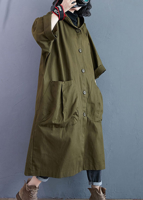Manteau Trench Long à Capuche pour Femme en Vert Armée 3
