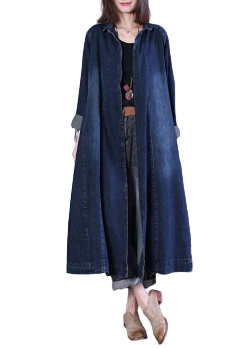 Manteau Trench en Denim à Col Claudine pour Femme 1