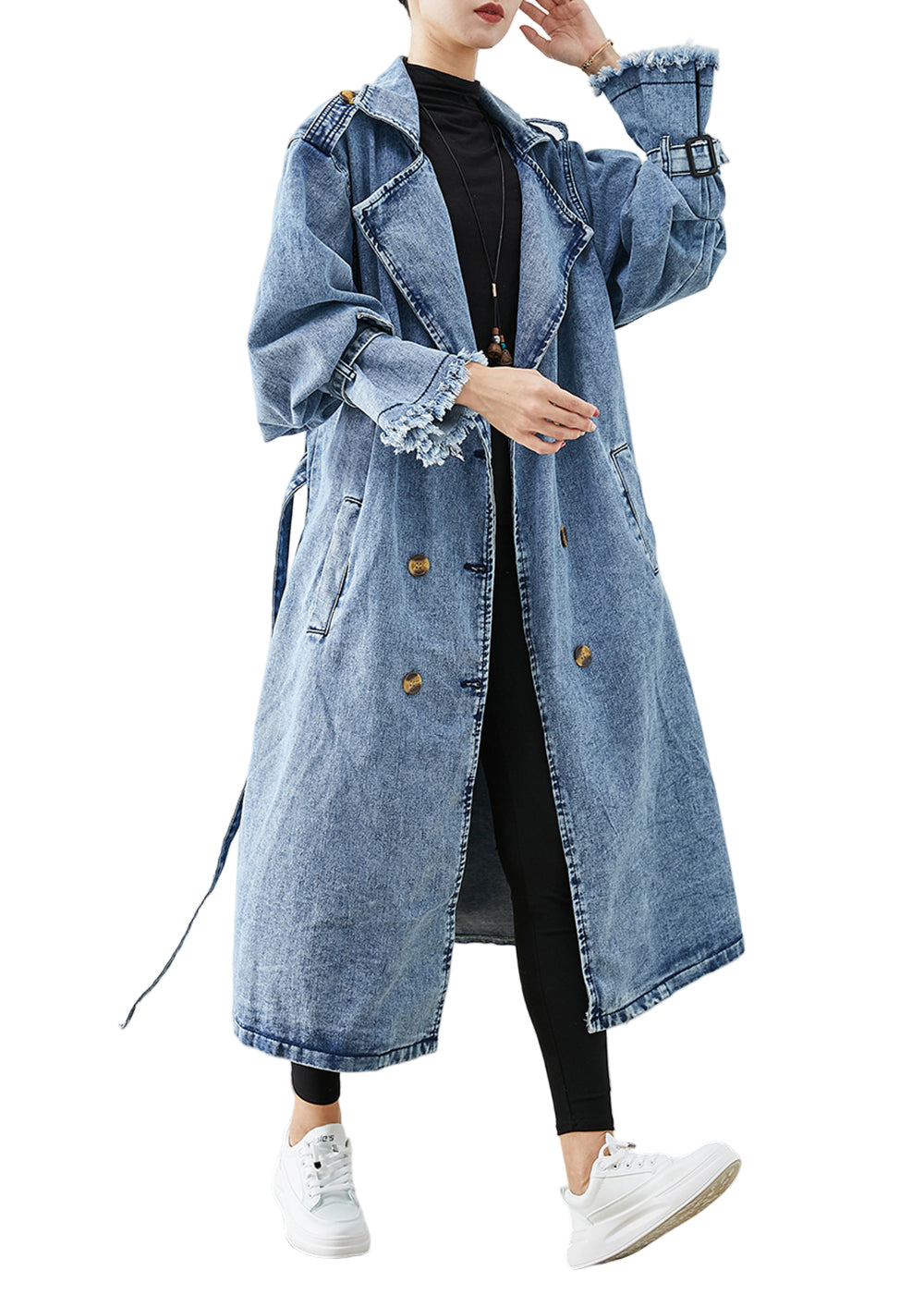 Manteau Trench en Denim pour Femme à Revers 0