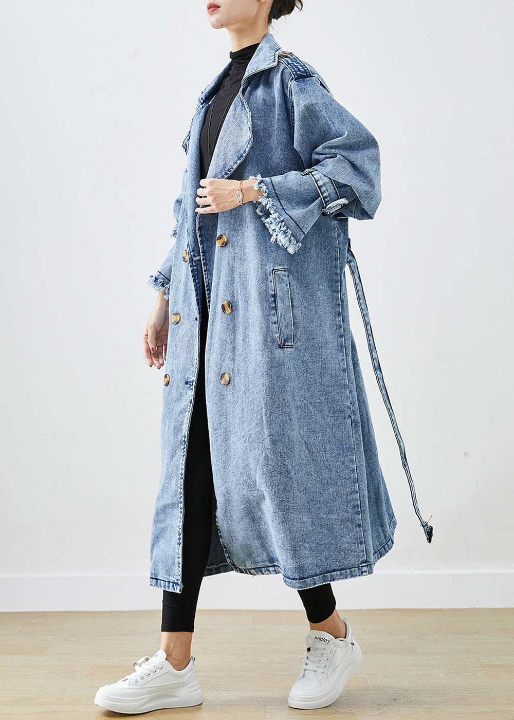 Manteau Trench en Denim pour Femme à Revers 1
