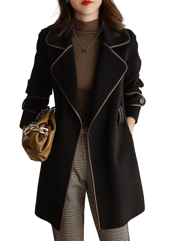 Manteau d&#39;Automne Noir à Poches et Patchwork 0