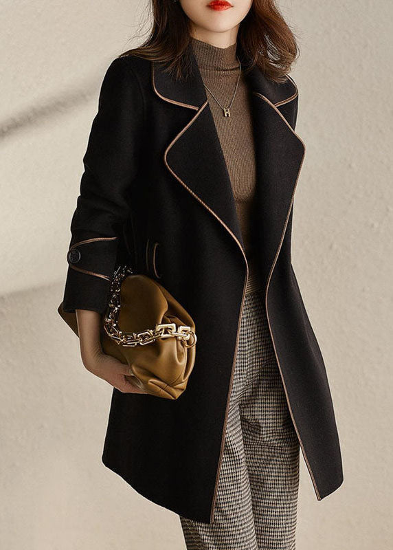 Manteau d'Automne Noir à Poches et Patchwork 2