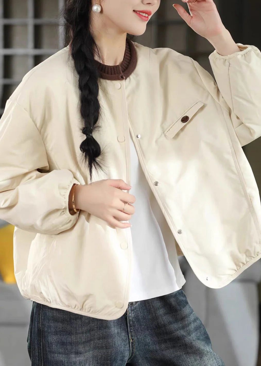 Manteau d'hiver Femme Décontracté Patchwork à Poches 3