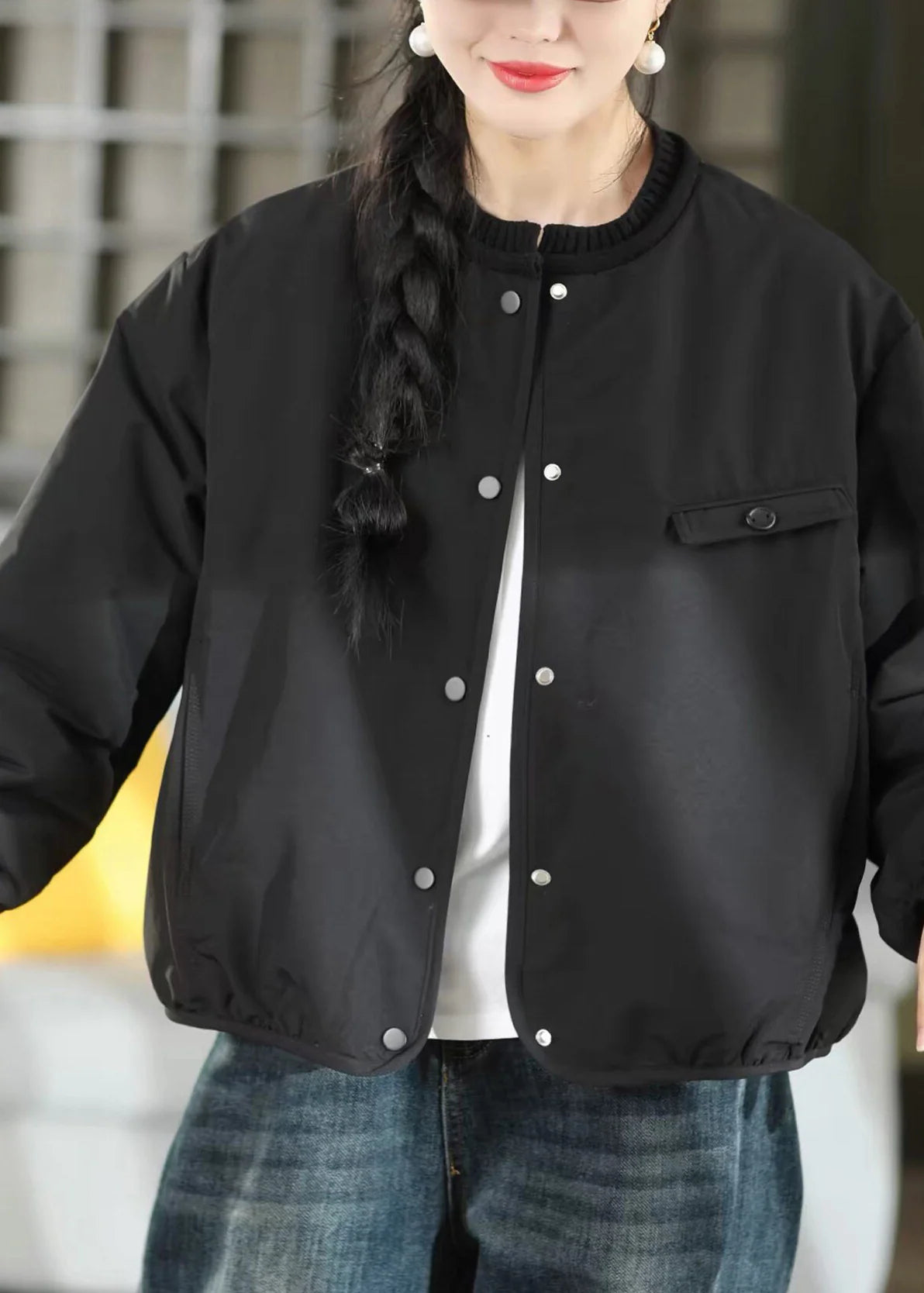Manteau d'hiver Femme Décontracté Patchwork à Poches 4