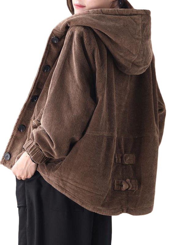 Manteau d'hiver à capuche en velours côtelé pour femmes 0