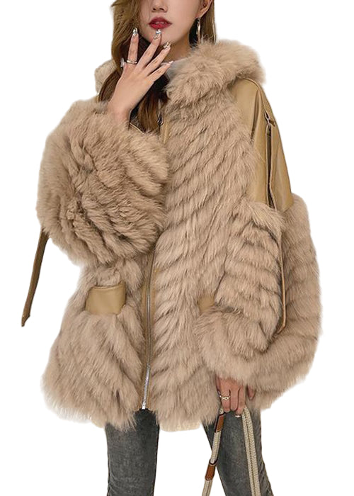 Manteau d'hiver en cuir et fourrure avec poches 1