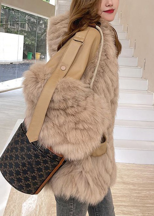 Manteau d'hiver en cuir et fourrure avec poches 2