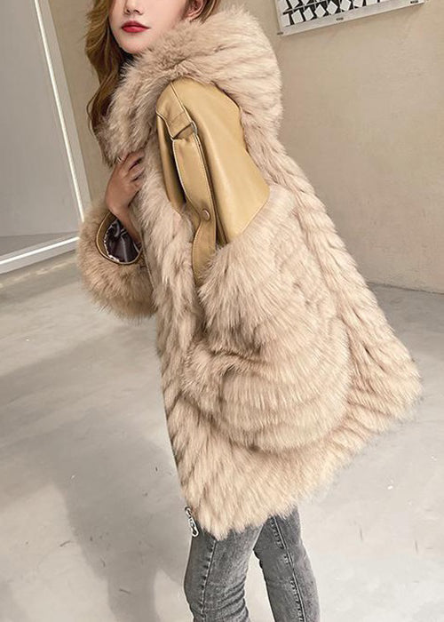 Manteau d'hiver en cuir et fourrure avec poches 3