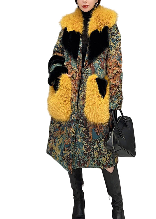 Manteau d&#39;hiver en velours avec col en fourrure 0