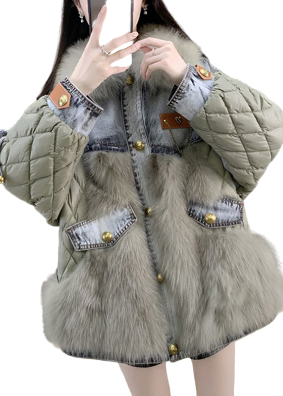 Manteau en Denim Décontracté avec Col de Renard 1