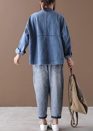 Manteau en Denim à Col Montant pour Femmes 3