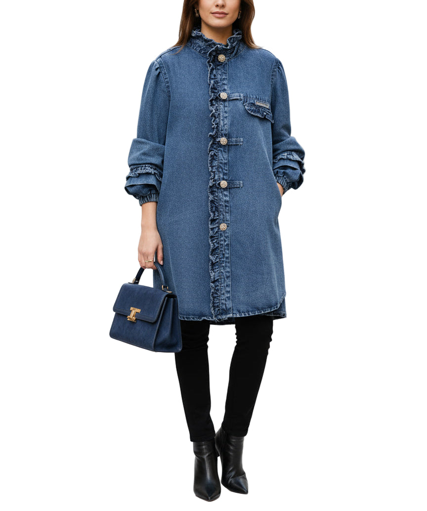 Manteau en Denim à Volants pour Femme 0