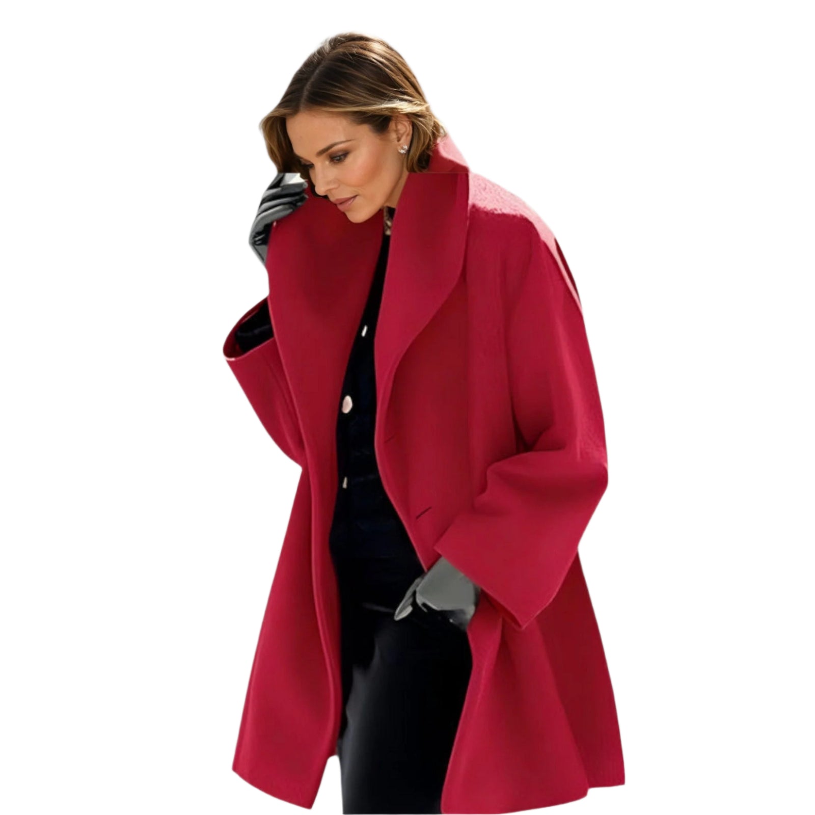 Manteau en Laine Femme Coupe Élégante Résistant au Vent 0