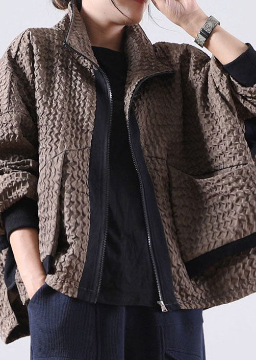 Manteau en Velours Côtelé Caramel à Fermeture Éclair pour Femme 0