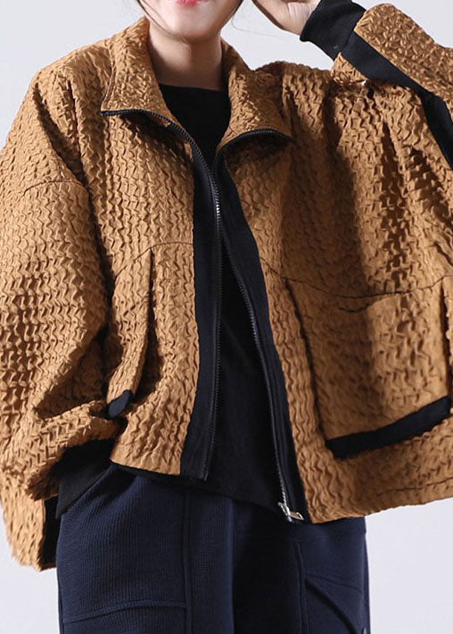 Manteau en Velours Côtelé Caramel à Fermeture Éclair pour Femme 1