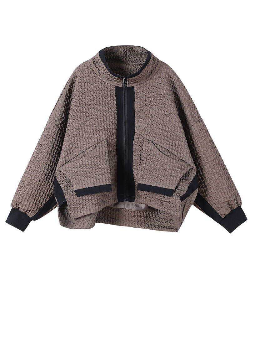 Manteau en Velours Côtelé Caramel à Fermeture Éclair pour Femme 4