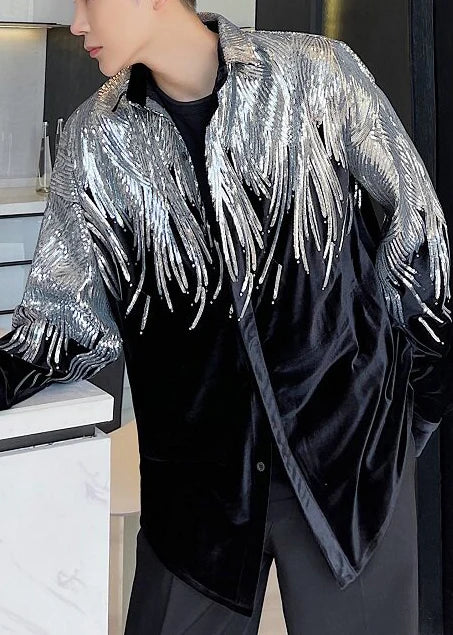 Manteau homme oversize à sequins noirs style automnal 3