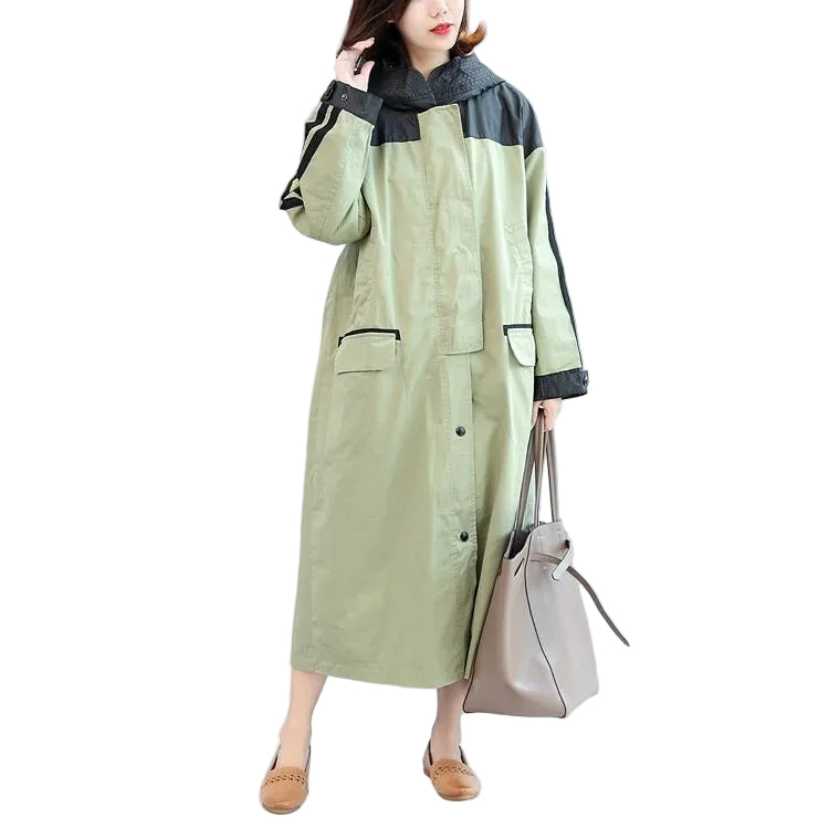 Manteau maxi à capuche patchwork grande taille pour femme automne 0
