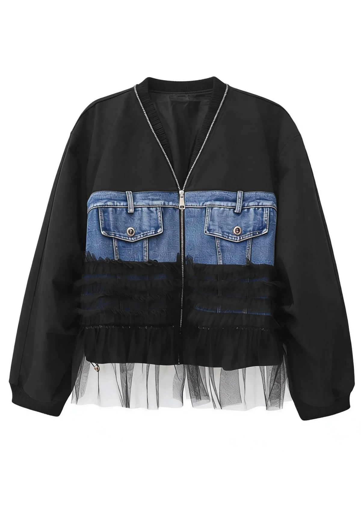 Manteau oversize en denim patchwork pour femme style français automnal 4