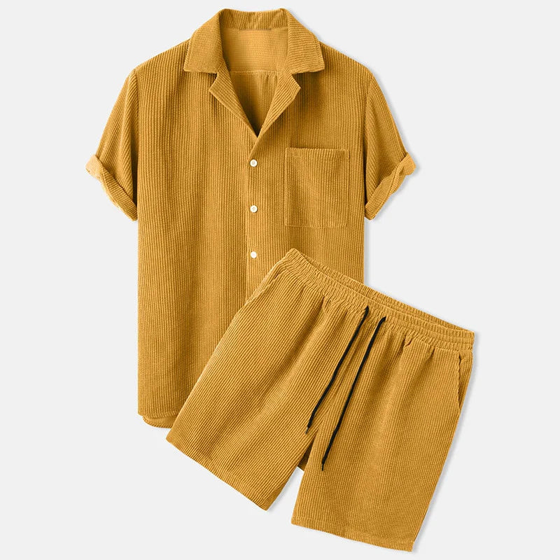 Variant image for Ensemble Été Homme Chemise Décontractée Coton et Pantalon Cordon-12