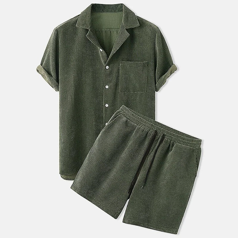 Variant image for Ensemble Été Homme Chemise Décontractée Coton et Pantalon Cordon-6