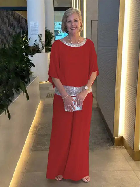 Variant image for Ensemble Femme Pour Soirée Top Paillettes et Palazzo Fluide-31