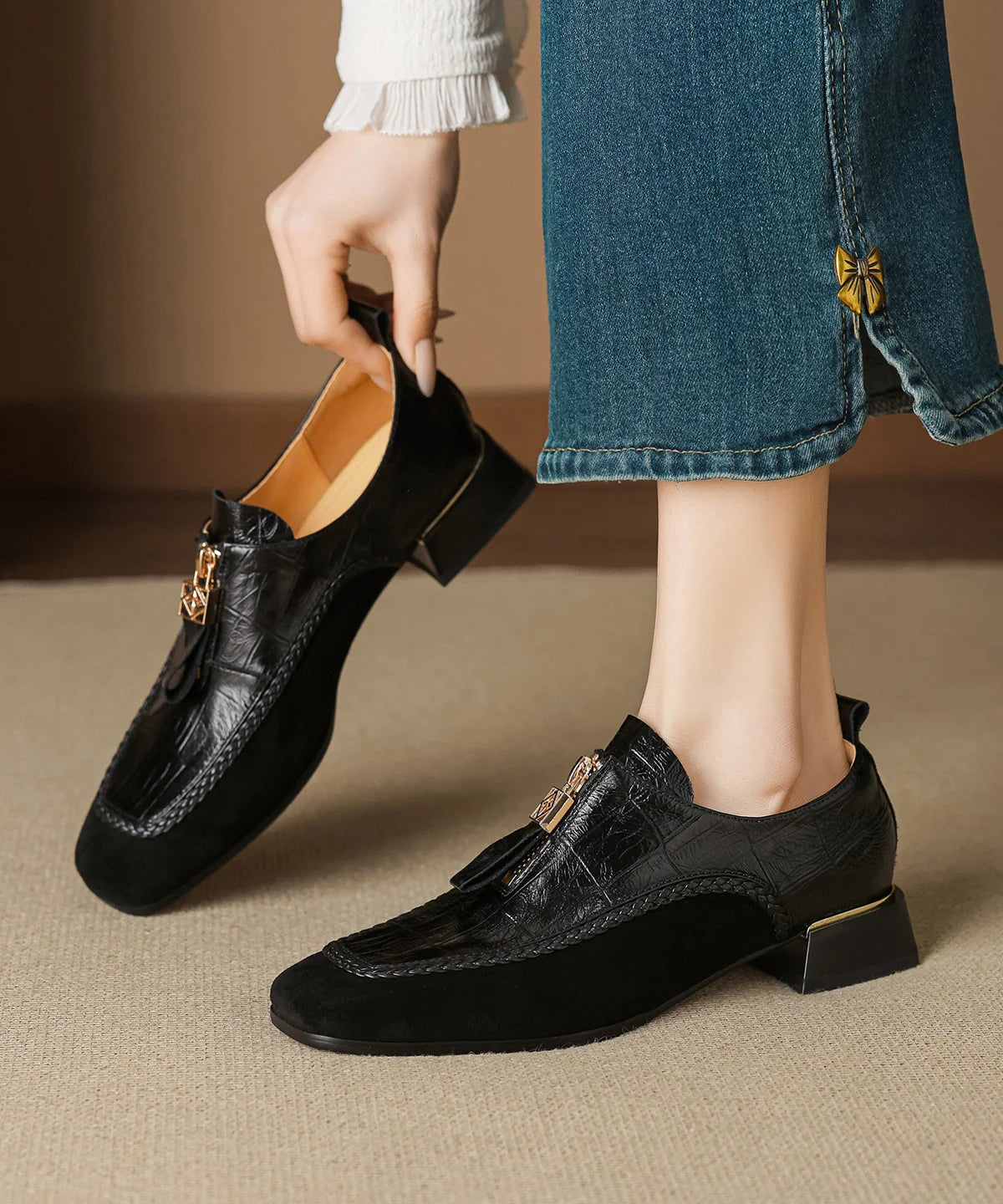 Mocassins Femme Style Rétro à Semelle Épaisse 1