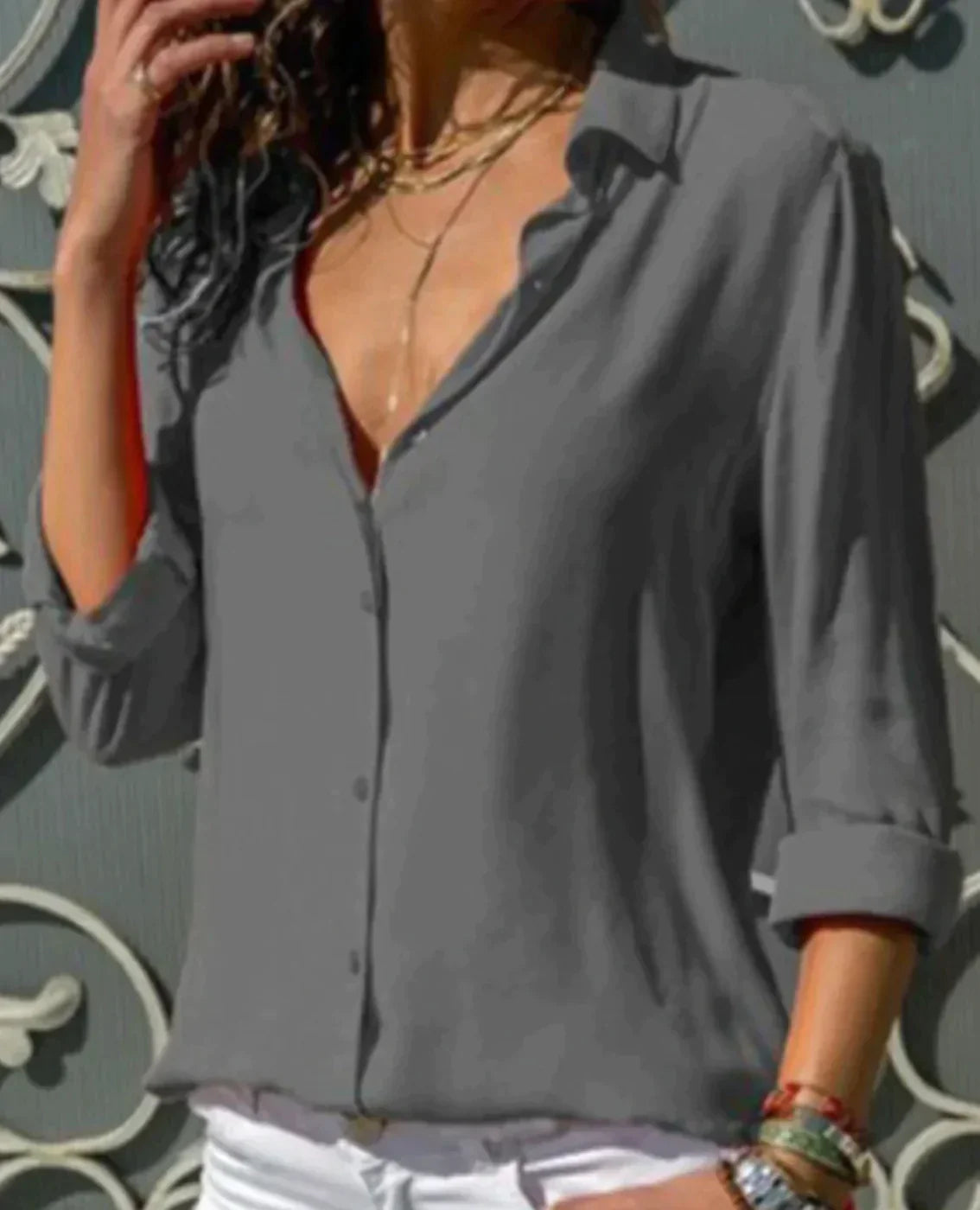 Variant image for Chemisier Femme Chic Satin Élégant Couleurs Variées-37