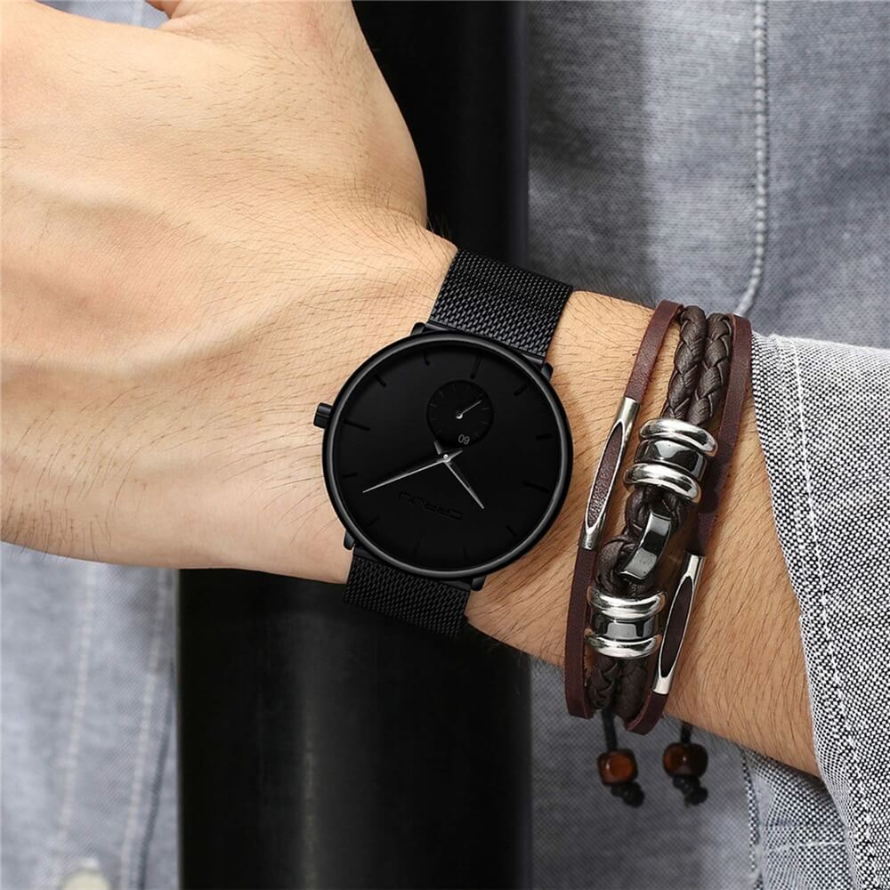 Montre pour Homme en Acier Noir et Bleu Minimaliste 1
