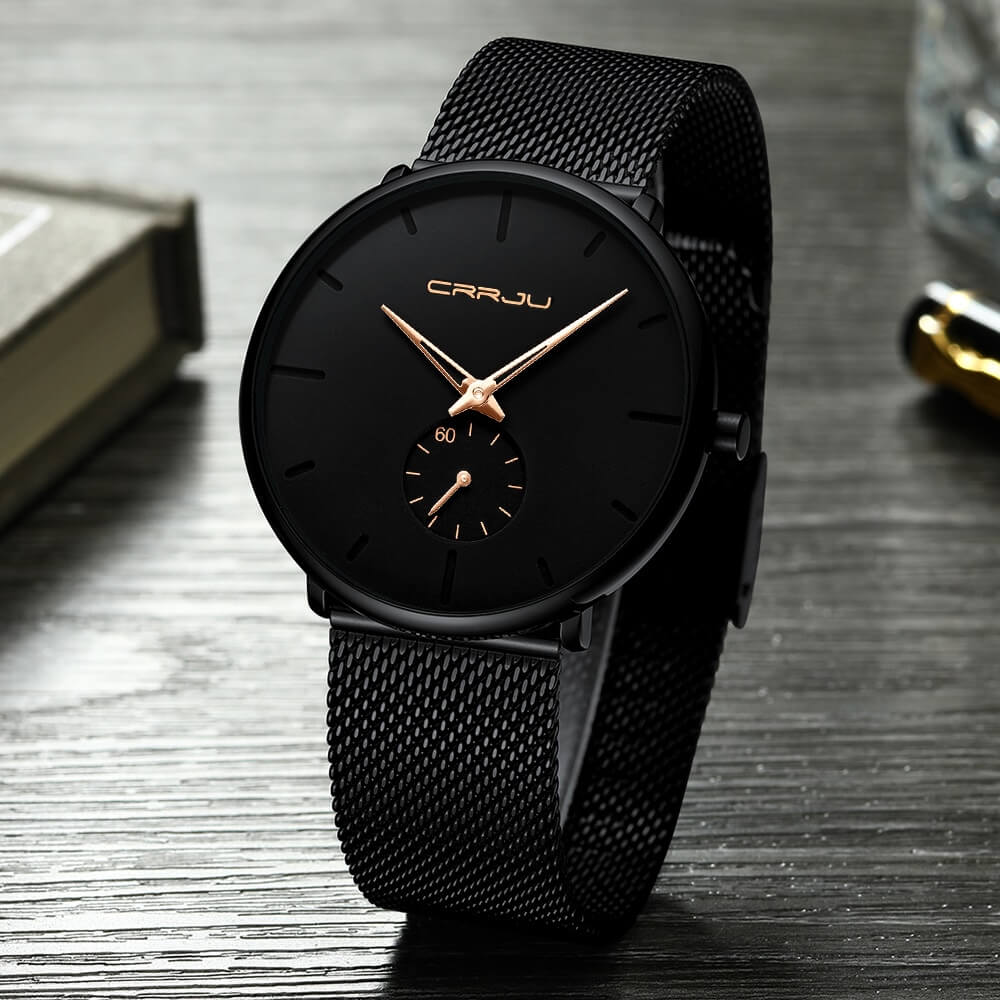 Montre pour Homme en Acier Noir et Bleu Minimaliste 3