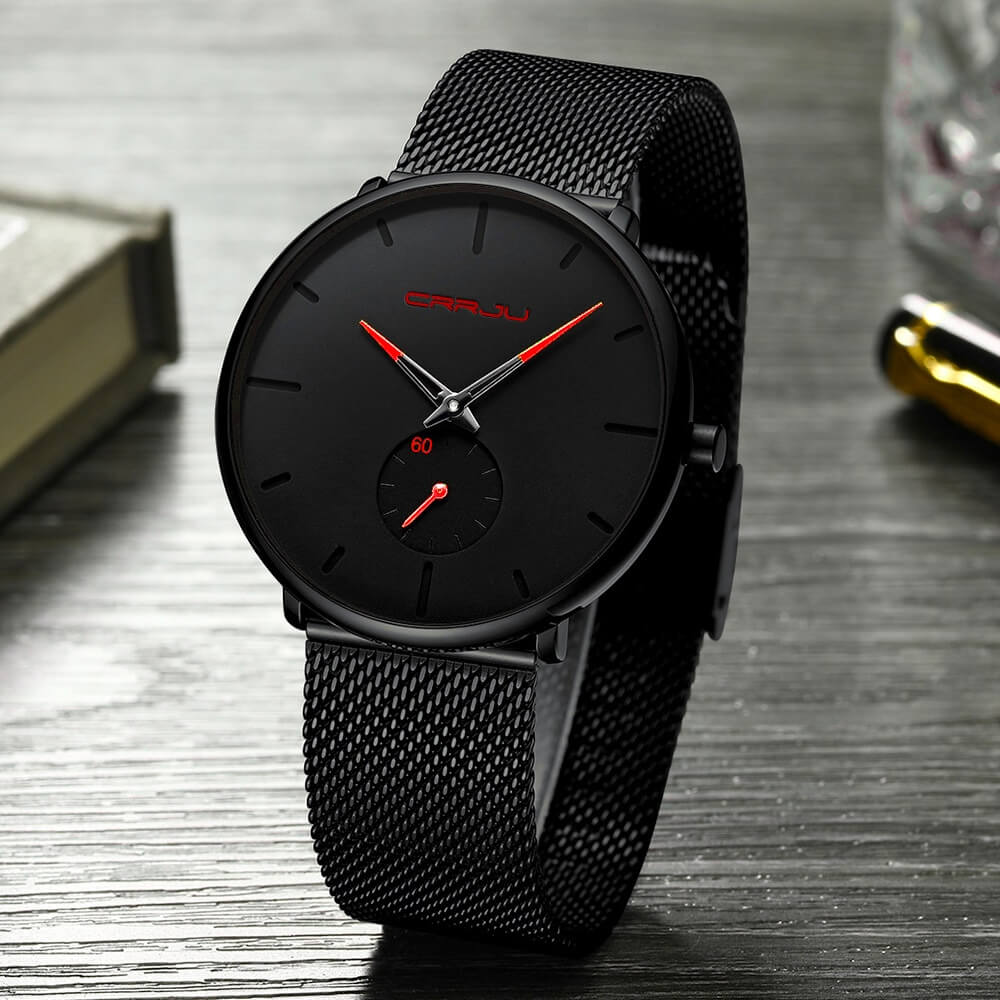 Montre pour Homme en Acier Noir et Bleu Minimaliste 4