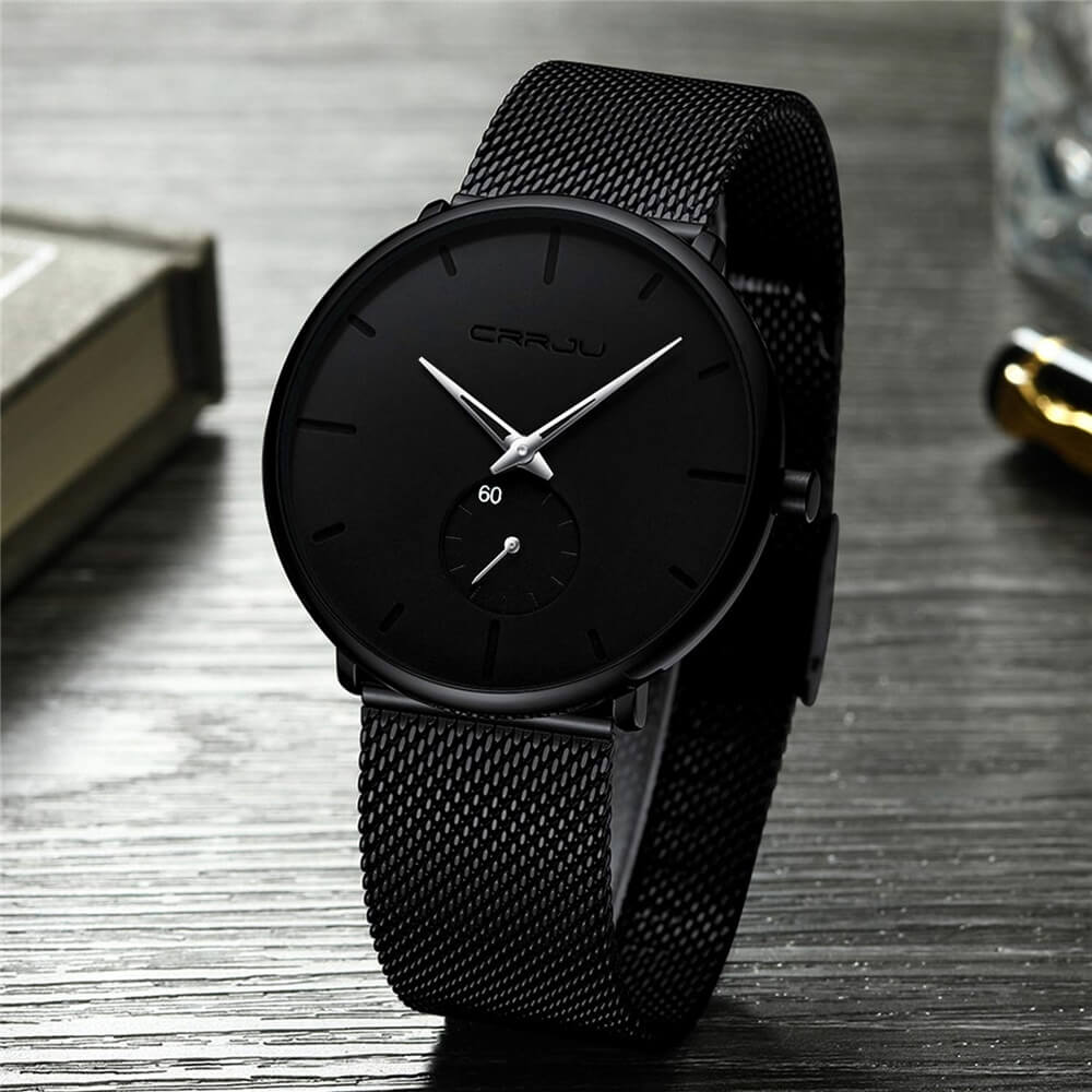Montre pour Homme en Acier Noir et Bleu Minimaliste 6