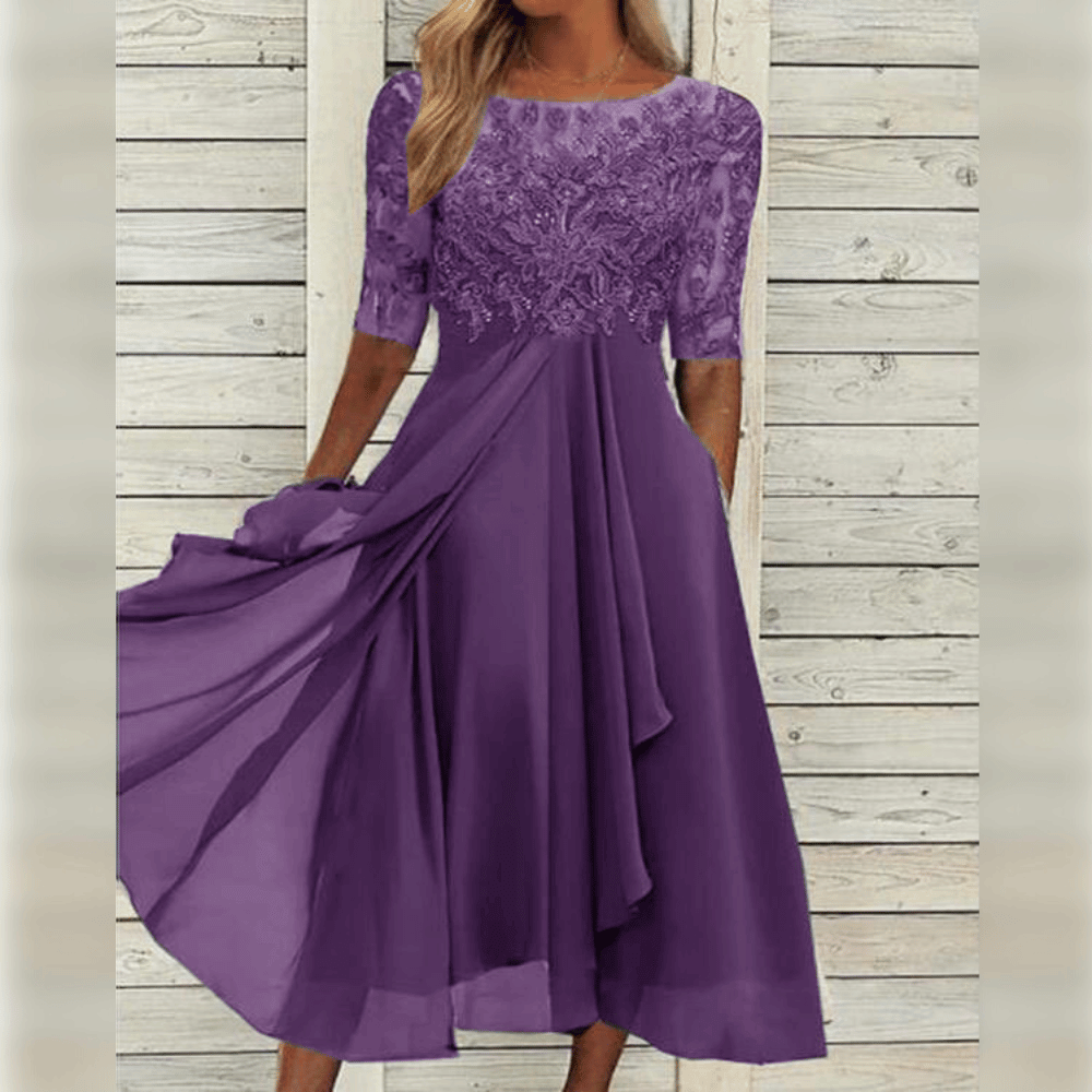 Variant image for Robe Midi Femme Chic en Tissu Léger Élégant-11