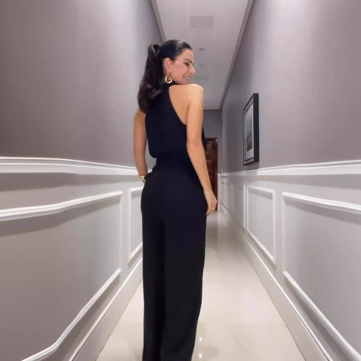 Combinaison Femme Chic Pantalon Polyester Élégante-3