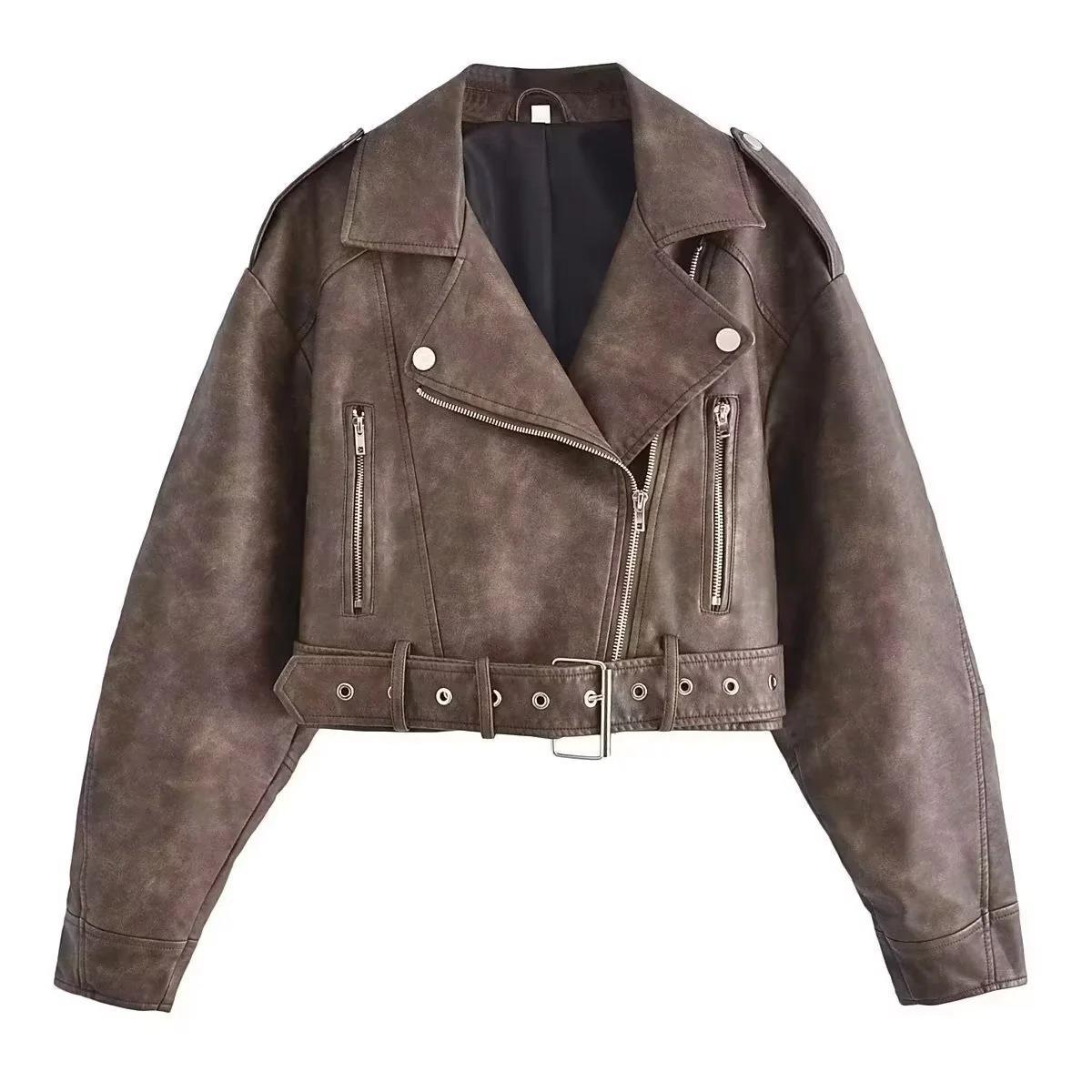 Veste en cuir vintage pour femme