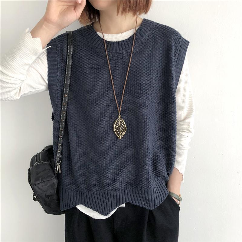 Pull Femme Décolleté Rond Sans Manches Confortable Mélange de Fibres Douces