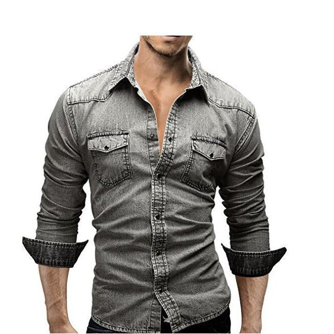 Chemise en Denim Retro pour Homme à Poches Boutonnées