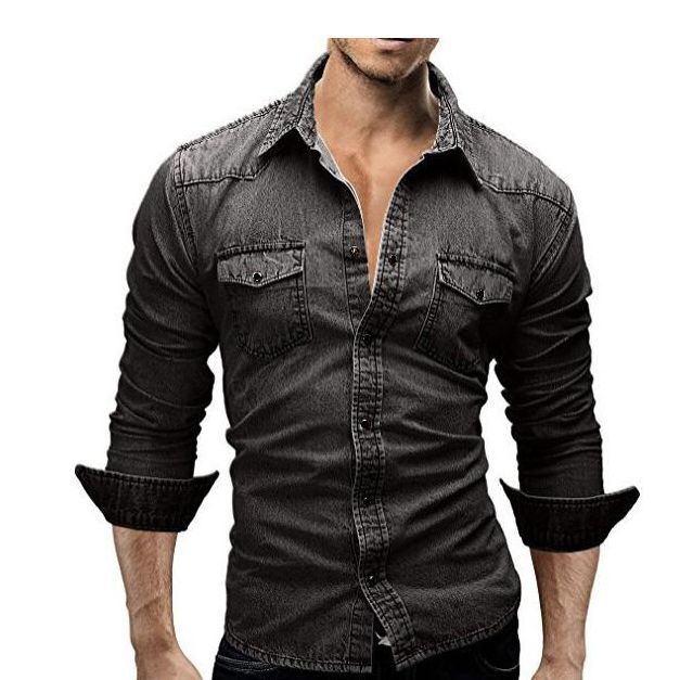 Chemise en Denim Retro pour Homme à Poches Boutonnées