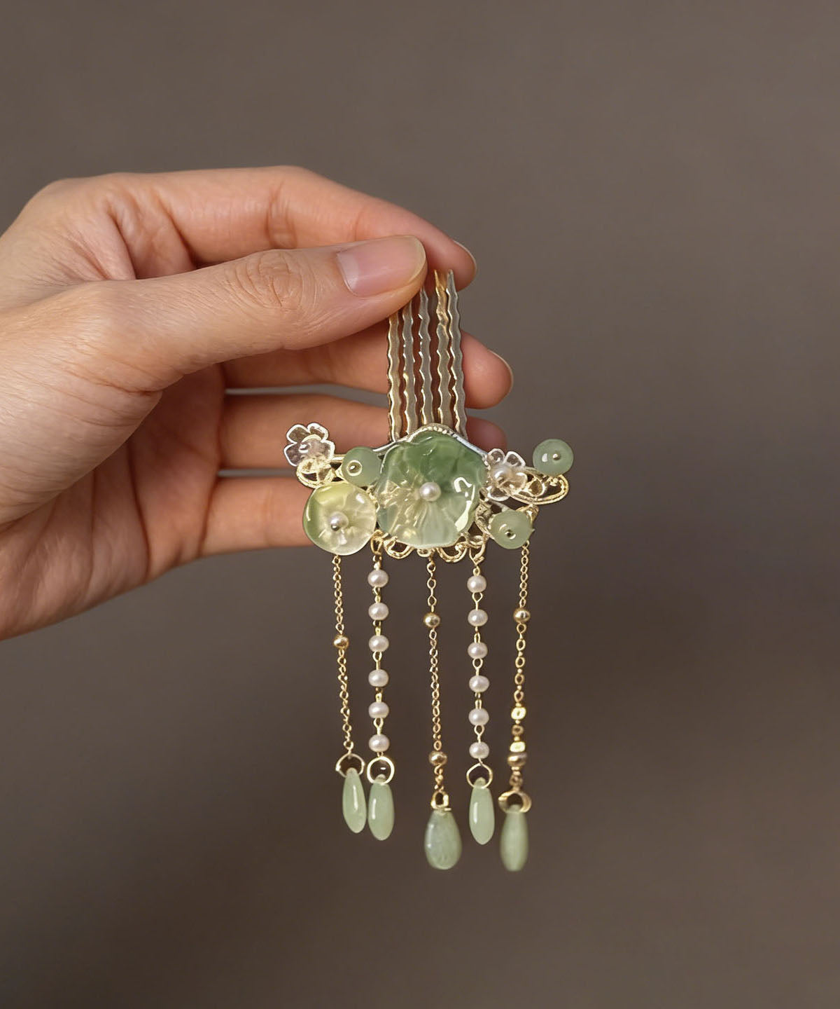 Paire d'épingles à cheveux avec gland floral style chinois pour femme 3