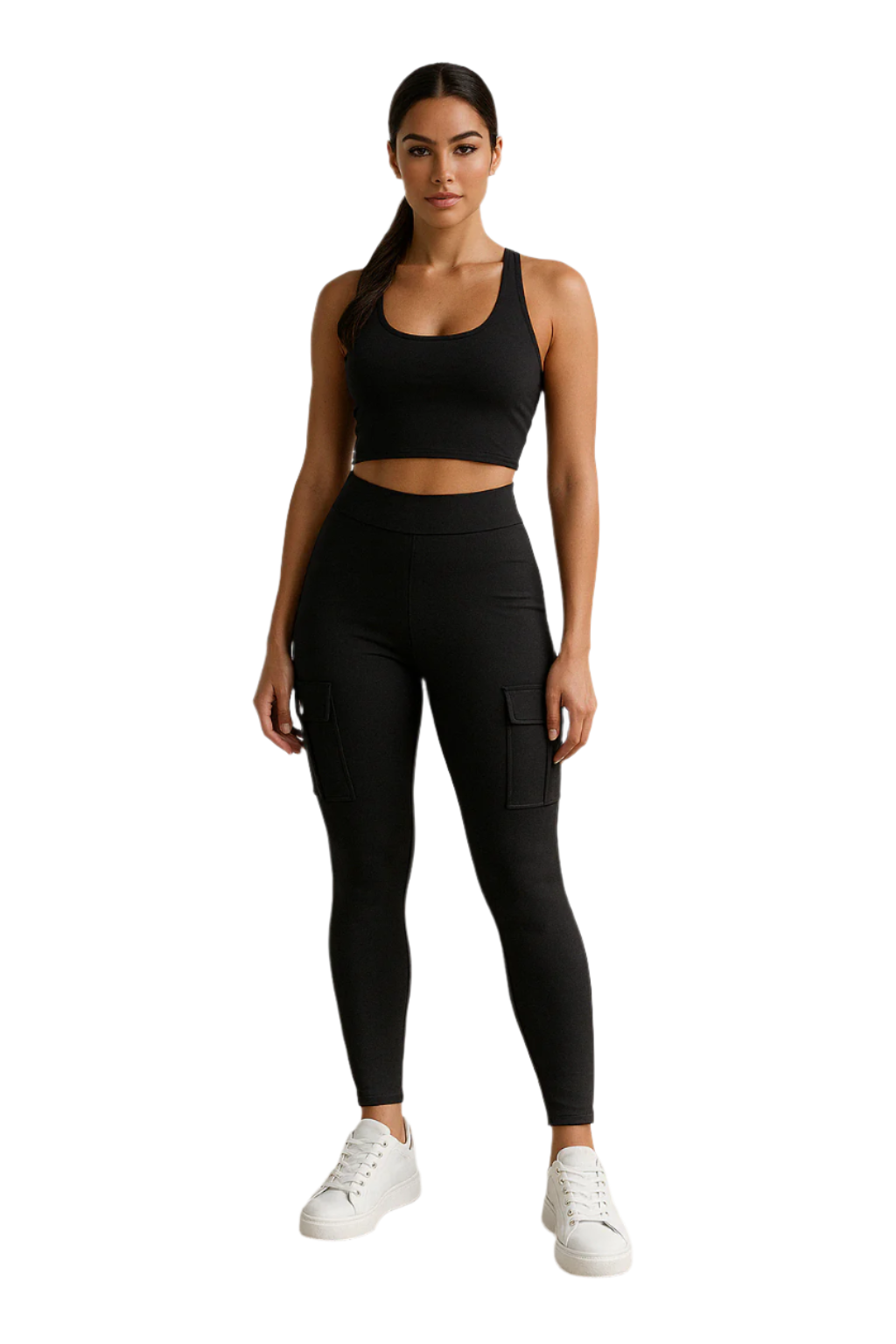 Pantalon Cargo Femme Taille Haute Ajusté Tissu Extensible 0