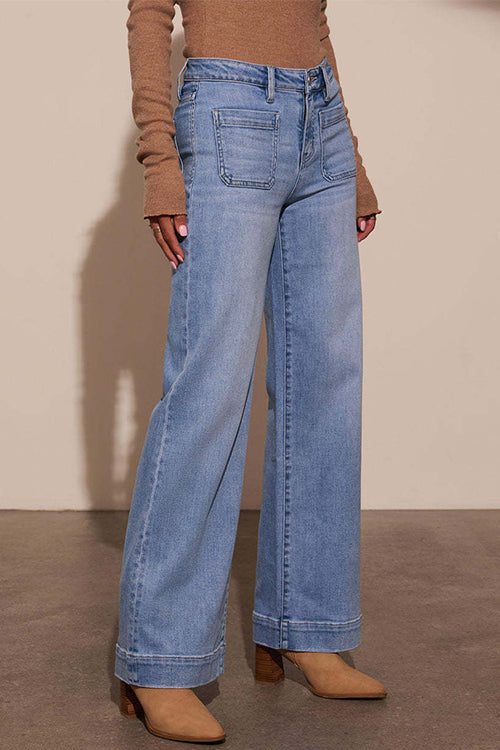 Pantalon Droit en Denim à Jambe Large pour Femme 1