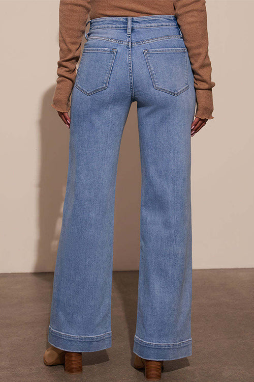 Pantalon Droit en Denim à Jambe Large pour Femme 2